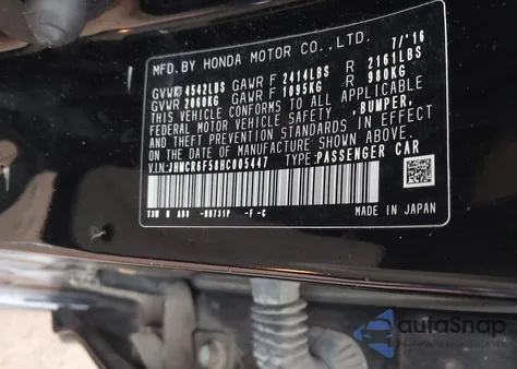 2017 Honda Accord Hybrid Ex-L from USA, damaged, VIN JHMCR6F58HC005447